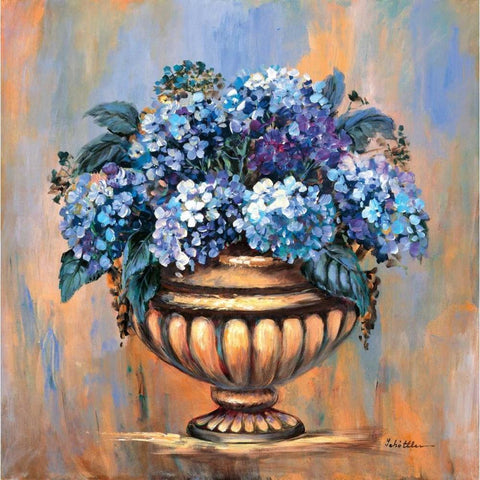 Blue hydrangea delight White Modern Wood Framed Art Print by Schottler, Katharina