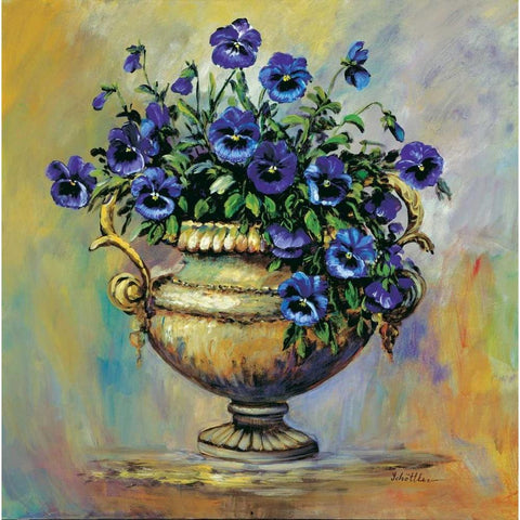 Blue pansies delight Gold Ornate Wood Framed Art Print with Double Matting by Schottler, Katharina