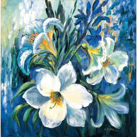 White lilies in Spring White Modern Wood Framed Art Print by Schottler, Katharina