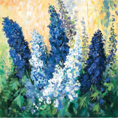 Larkspur in blues Gold Ornate Wood Framed Art Print with Double Matting by Schottler, Katharina
