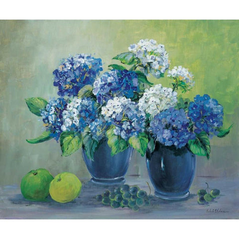 Blooms in blue Black Modern Wood Framed Art Print with Double Matting by Schottler, Katharina