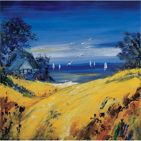 The sea and birds Black Modern Wood Framed Art Print by Schottler, Katharina