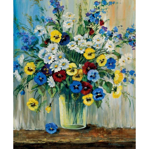 A vase with pansies White Modern Wood Framed Art Print by Schottler, Katharina