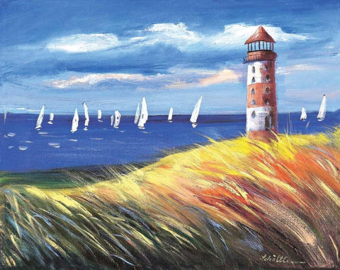 Lighthouse II Black Ornate Wood Framed Art Print with Double Matting by Schottler, Katharina