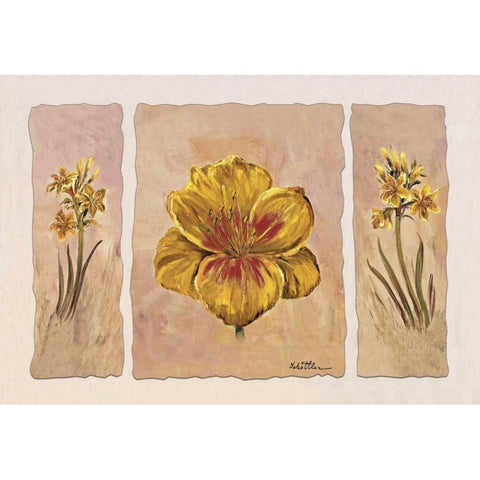 Yellow composition in three Gold Ornate Wood Framed Art Print with Double Matting by Schottler, Katharina