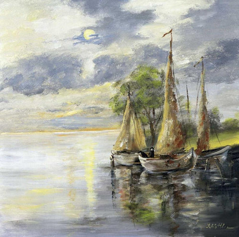 Dancing boats White Modern Wood Framed Art Print with Double Matting by Schottler, Katharina