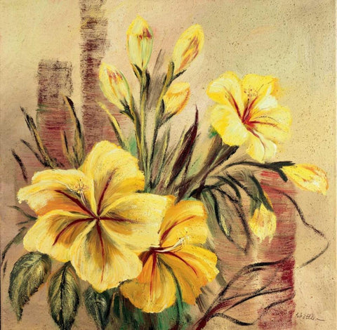 Yellow creation II White Modern Wood Framed Art Print with Double Matting by Schottler, Katharina