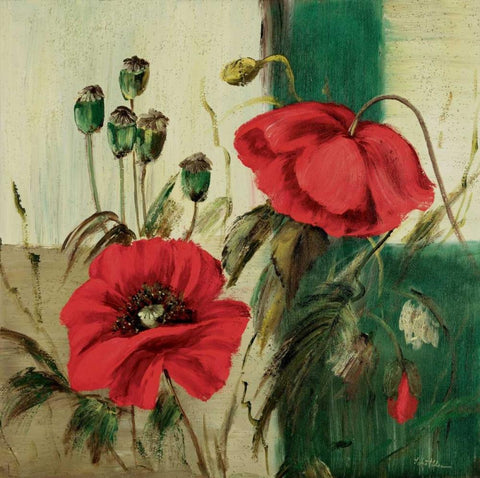 Red poppies composition II Black Ornate Wood Framed Art Print with Double Matting by Schottler, Katharina