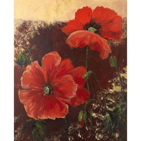 Redfloral II Black Modern Wood Framed Art Print with Double Matting by Schottler, Katharina