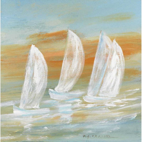 Sailing I Gold Ornate Wood Framed Art Print with Double Matting by Schottler, Katharina