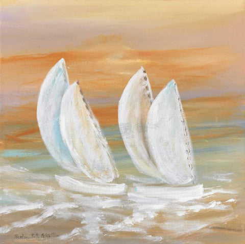 Sailing II White Modern Wood Framed Art Print with Double Matting by Schottler, Katharina