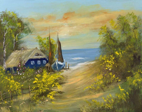 Bleu house I White Modern Wood Framed Art Print with Double Matting by Schottler, Katharina