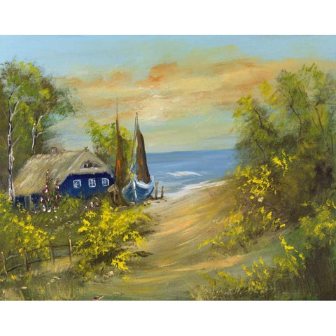 Bleu house I White Modern Wood Framed Art Print by Schottler, Katharina