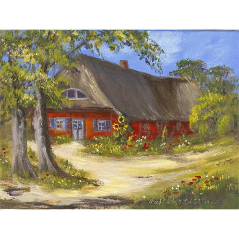 Red House  Black Modern Wood Framed Art Print by Schottler, Katharina