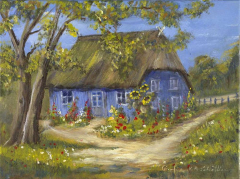 Bleu House II Black Ornate Wood Framed Art Print with Double Matting by Schottler, Katharina