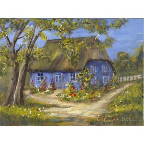 Bleu House II Black Modern Wood Framed Art Print with Double Matting by Schottler, Katharina