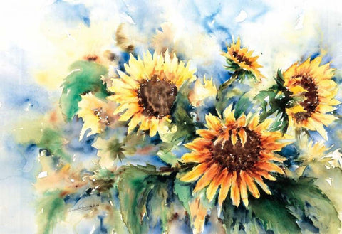 A bouquet of sunflowers White Modern Wood Framed Art Print with Double Matting by Kalsbeek-Vlasma, Klaske