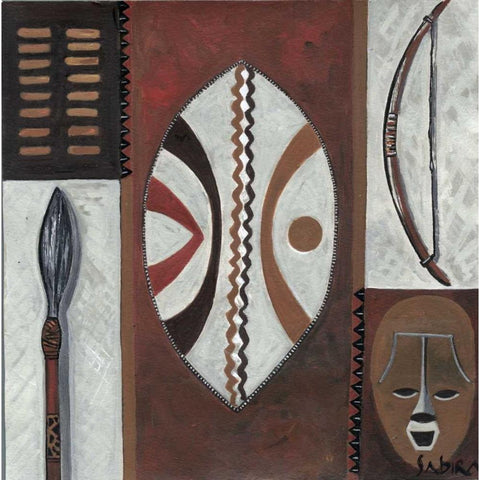 Africa symbol Black Modern Wood Framed Art Print with Double Matting by Manek, Sabira