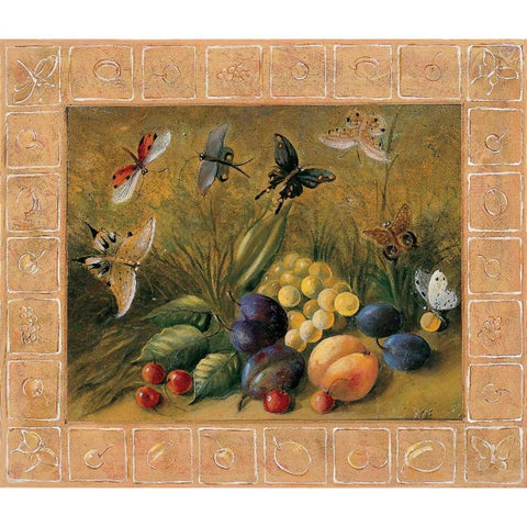 Fruits and papillons Black Modern Wood Framed Art Print with Double Matting by du Ciel, Milieu