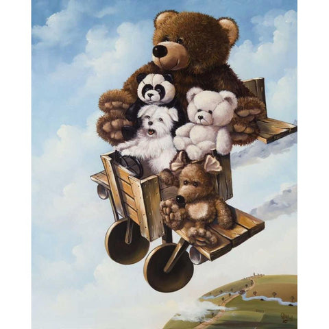Teddy Bear trip I Gold Ornate Wood Framed Art Print with Double Matting by Schutte, Michel