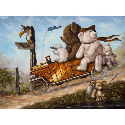 Teddy Bear trip II White Modern Wood Framed Art Print by Schutte, Michel