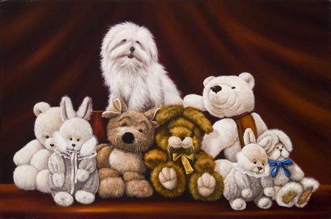 All Friends White Modern Wood Framed Art Print with Double Matting by Schutte, Michel