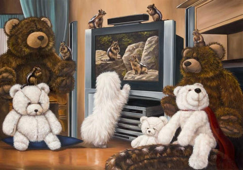 Friends playing White Modern Wood Framed Art Print with Double Matting by Schutte, Michel