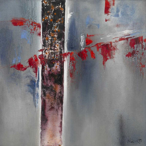 Red Splash I White Modern Wood Framed Art Print with Double Matting by Geurts, Nelly