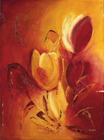 Blooming Tulips bouquet I White Modern Wood Framed Art Print with Double Matting by Pelzer-Janssen, Ine