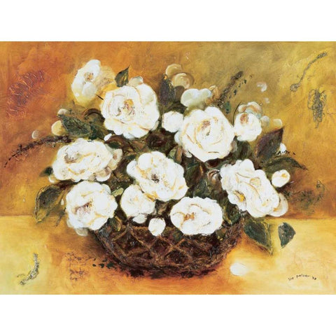 Bouqet White Flowers Black Modern Wood Framed Art Print with Double Matting by Pelzer-Janssen, Ine