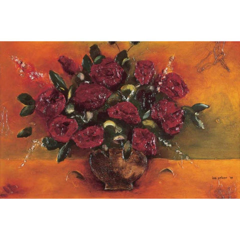 Bouqet Red Flowers Black Modern Wood Framed Art Print by Pelzer-Janssen, Ine