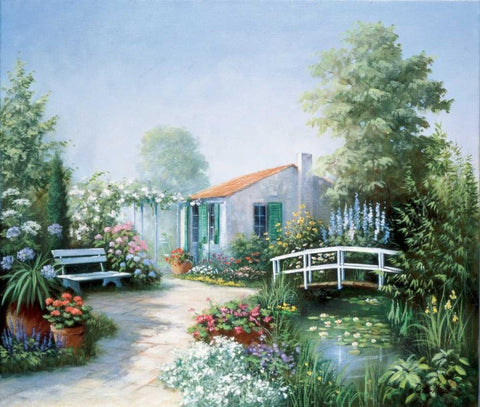 Beyond the bridge White Modern Wood Framed Art Print with Double Matting by Motz, Peter