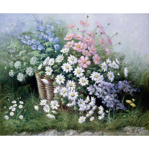 Flowers for Elly White Modern Wood Framed Art Print by Motz, Peter