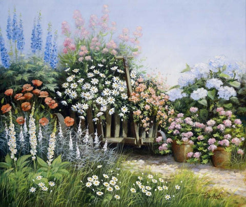 In my garden White Modern Wood Framed Art Print with Double Matting by Motz, Peter