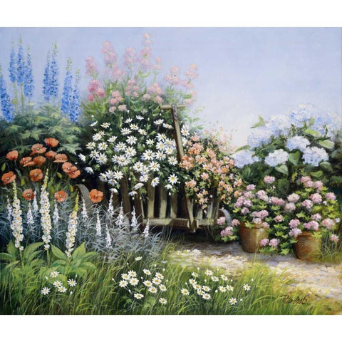 In my garden White Modern Wood Framed Art Print by Motz, Peter