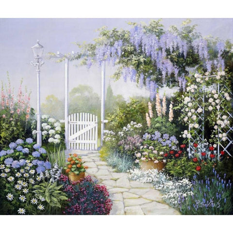 View on my garden White Modern Wood Framed Art Print by Motz, Peter