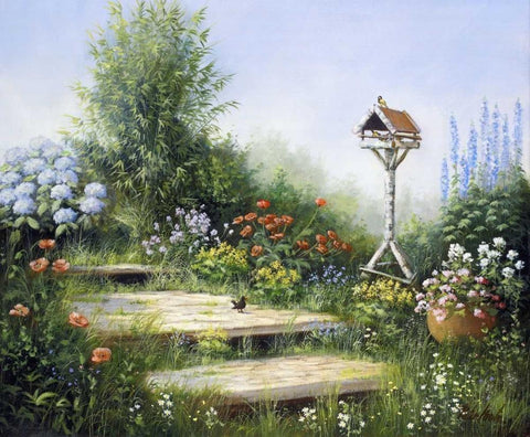 Song of the birds Black Ornate Wood Framed Art Print with Double Matting by Motz, Peter