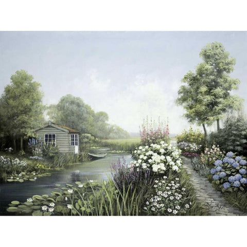 Quiet waters Black Modern Wood Framed Art Print with Double Matting by Motz, Peter