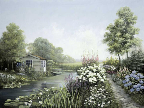 Quiet waters Black Ornate Wood Framed Art Print with Double Matting by Motz, Peter