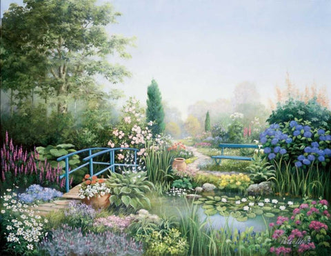 Bridge of love Black Ornate Wood Framed Art Print with Double Matting by Motz, Peter