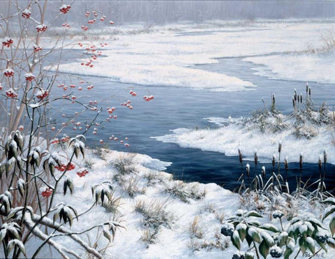 Winter White Modern Wood Framed Art Print with Double Matting by Motz, Peter