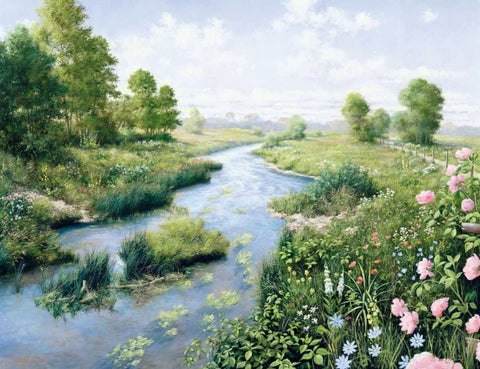 Summer Black Ornate Wood Framed Art Print with Double Matting by Motz, Peter