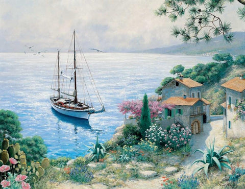 The bay Black Ornate Wood Framed Art Print with Double Matting by Motz, Peter