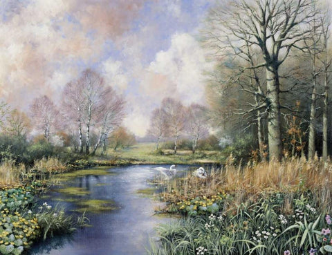 Spring has started White Modern Wood Framed Art Print with Double Matting by Motz, Peter