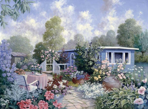 Houseboat White Modern Wood Framed Art Print with Double Matting by Motz, Peter