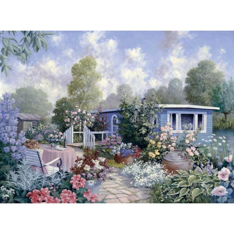 Houseboat White Modern Wood Framed Art Print by Motz, Peter