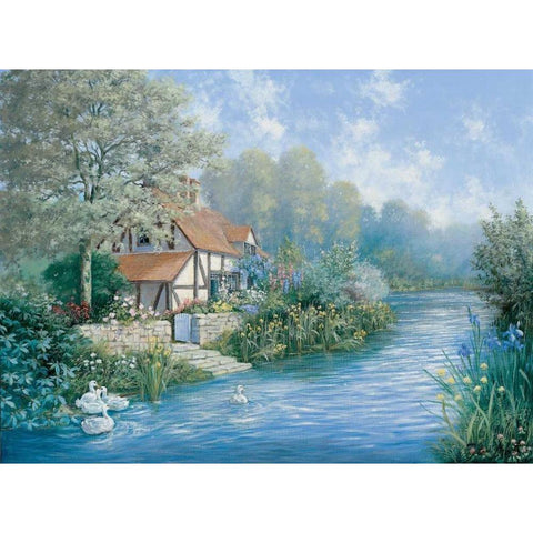 Lakescape Black Modern Wood Framed Art Print by Motz, Peter