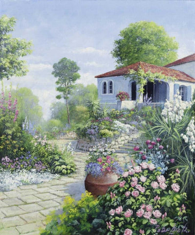 Italian garden I White Modern Wood Framed Art Print with Double Matting by Motz, Peter