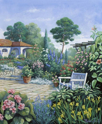 Italian garden II White Modern Wood Framed Art Print with Double Matting by Motz, Peter