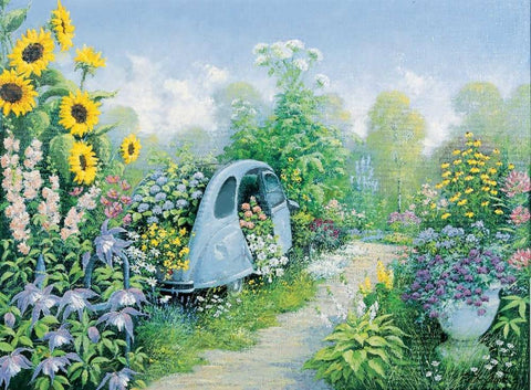 Deux Chevaux White Modern Wood Framed Art Print with Double Matting by Motz, Peter